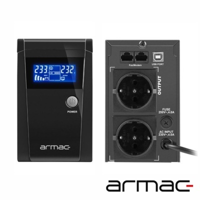 Estabilizador de tensão preto armac com visor digital e duas tomadas AC