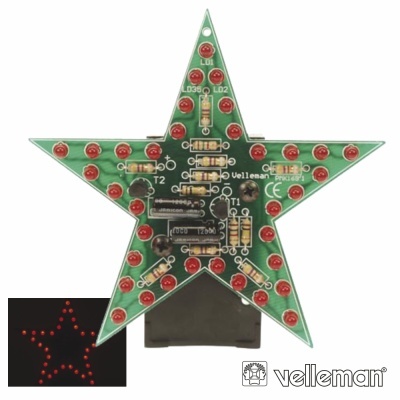 Circuito estrela verde com LEDs vermelhos e componentes eletrónicos