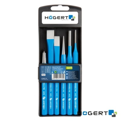 Conjunto de ferramentas com punhos azuis em caixa preta com marca HÖGERT TECHNIK