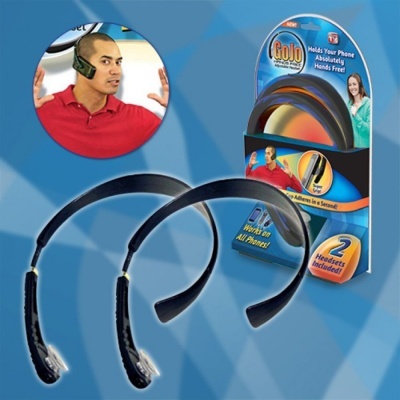 Suporte preto para telefone tipo arco GoJo com embalagem e dois headsets