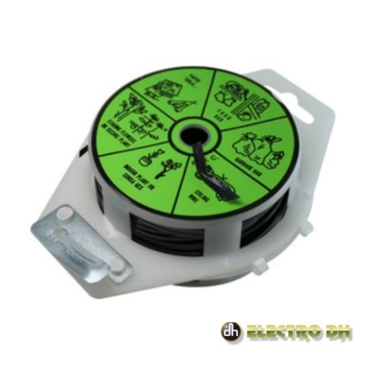 Rolo de fita isolante preta com selo verde e suporte branco