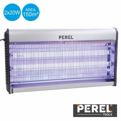 Armada elétrica mata insetos PEREL cinza com lâmpadas UV e grade roxa