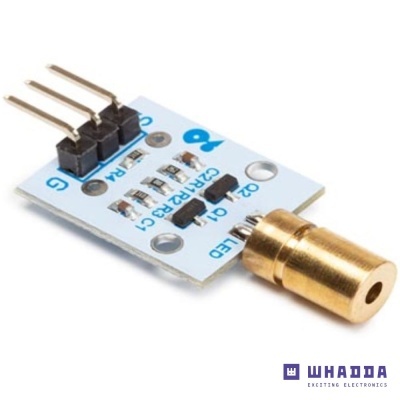 Modulo eletrónico branco com conector e componente dourado cilíndrico