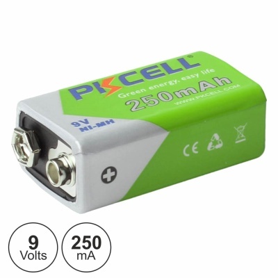 Pilha recarregável PKCELL 9V 250mAh verde e cinza
