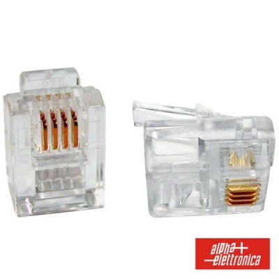Conector RJ11 transparente com contactos dourados