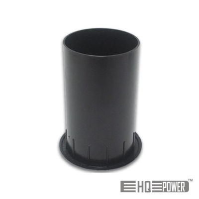 Cilindro preto em plástico com base redonda e texto HQ POWER