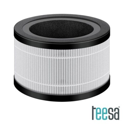 Filtro cilíndrico branco e preto para purificador de ar com logótipo teesa