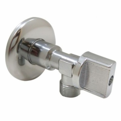 Válvula metálica cromada com acabamento brilhante e parte quadrada texturizada