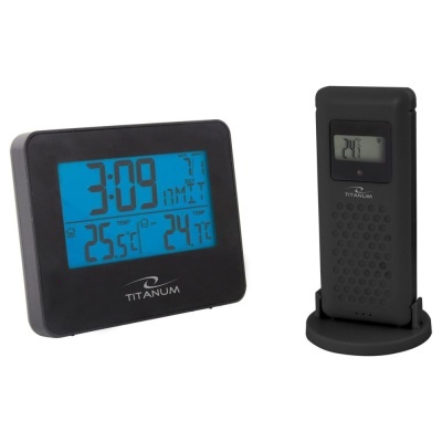 Relógio digital e termómetro TITANIUM com ecrã azul e sensor portátil