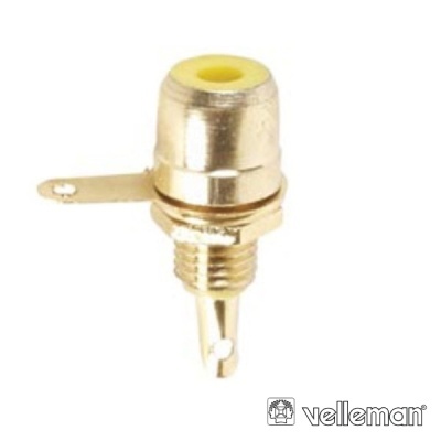 Conector RCA fêmea metálico dourado com isolador amarelo