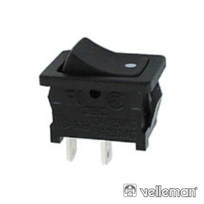 Interruptor eletrónico preto com dois pinos metálicos e luz azul