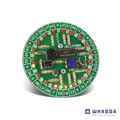 Placa eletrónica redonda com LEDs e componentes eletrónicos numerados