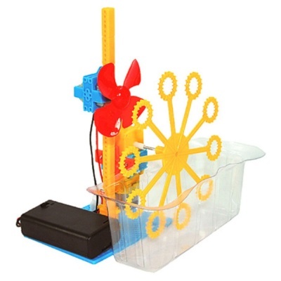 Brinquedo educativo de bolhas com engrenagens coloridas e tanque transparente