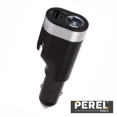 Carregador e adaptador de isqueiro de carro preto e cinzento com duas portas USB