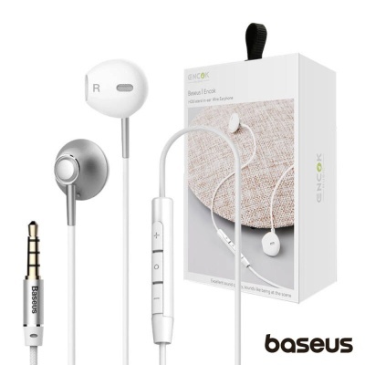 Auriculares Baseus ENCOK com cabo branco e conector jack 3,5mm