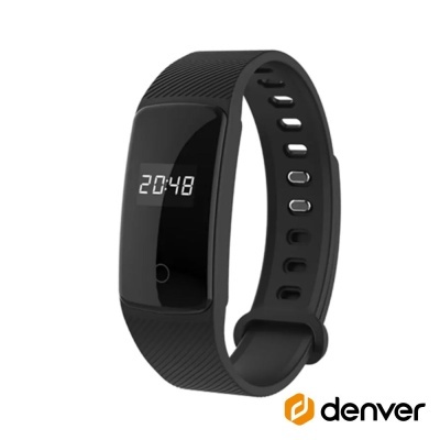 Pulseira inteligente negra com ecrã digital e correia ajustável da marca Denver