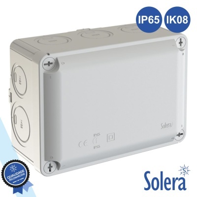 Caixa distribuição elétrica branca Solera IP65 IK08 com tampas redondas e parafusos