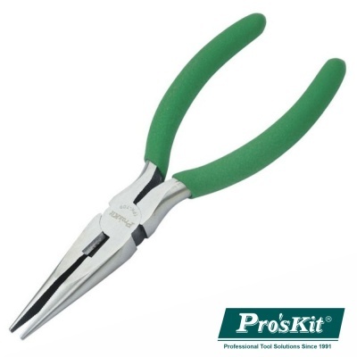 Alicate de bico longo com cabo verde e corpo metálico