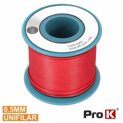 Carretel de cabo rígido vermelho 0,5mm, 25m, marca Pro K