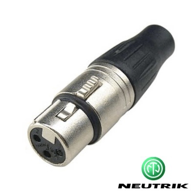 Conector áudio XLR fêmea Neutrik metal e borracha preta