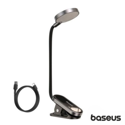 Lâmpada de mesa LED Baseus preta com clip e cabo USB