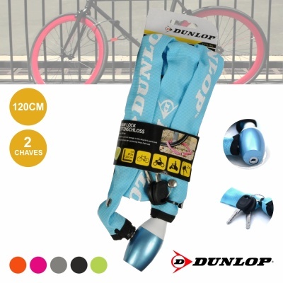 Cadeado de corrente azul claro para bicicleta com fecho azul e 2 chaves