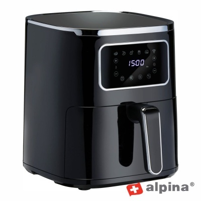 Fritadeira elétrica de ar quente preta com painel digital e alça cromada