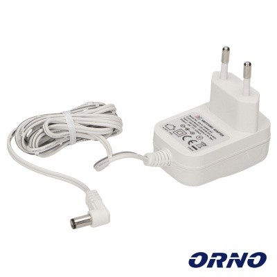 Adaptador de energia branco com ficha europeia e cabo com conector cilíndrico