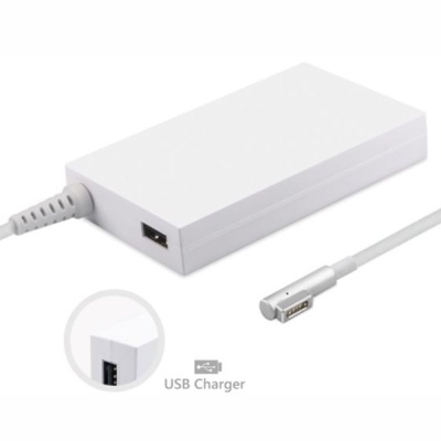 Carregador USB branco com caixa retangular e cabo com conector magnético