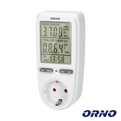 Tomada medidora de energia ORNO branca com ecrã digital