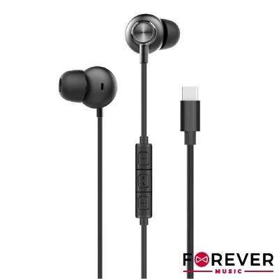 auscultadores intra-auriculares com cabo preto e conector USB-C