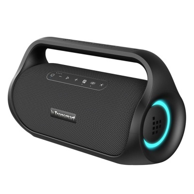 Coluna portátil Bluetooth Tronsmart preta com luz azul no altifalante lateral
