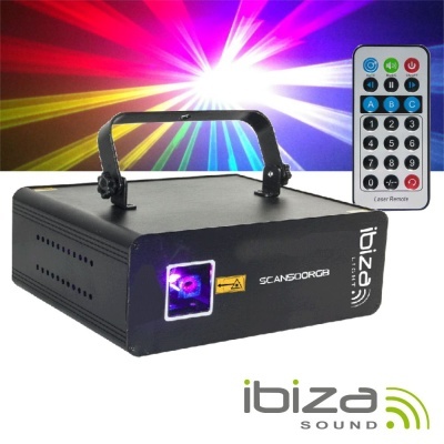 Luz laser Ibiza Sound SCAN500RGB preta com controle remoto colorido