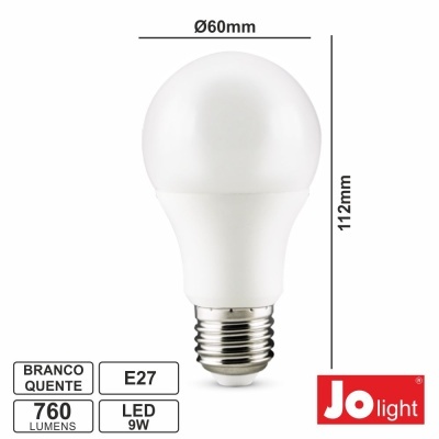 Lâmpada LED branca quente Jo light E27 9W 760 lúmens
