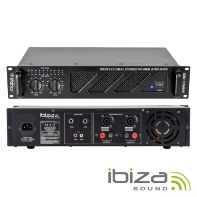 Amplificador profissional Ibiza Sound AMP1000-HD preto com controlos e entradas áudio