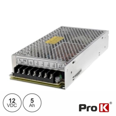 Fonte de alimentação ProK metálica 12 VDC 5 Ah com terminais