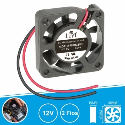 Ventoinha quadrada preta LUFT 12V DC com dois fios e dimensões 40x40x10mm