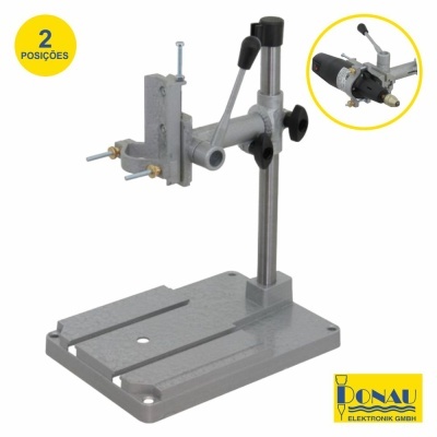 Suporte metálico cinzento para ferramenta elétrica com base e parafusos de fixação