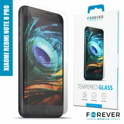 Ecrã temperado para Xiaomi Redmi Note 8 Pro em embalagem branca com imagem de penas de pavão