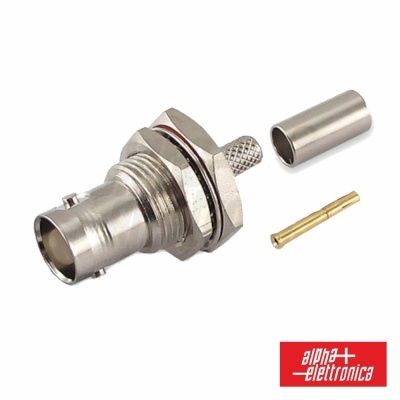 Conector coaxial metálico com peças adicionais e logotipo alpha elettronica