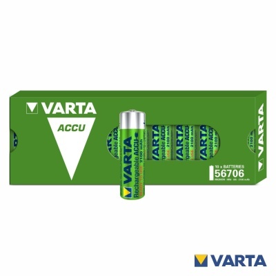 Pack de 10 pilhas recarregáveis VARTA ACCU AA em embalagem verde