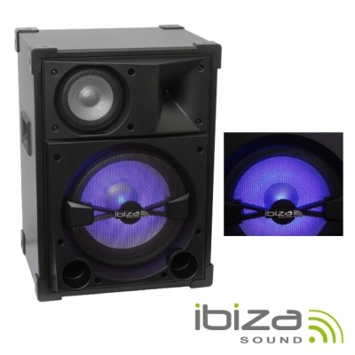 Coluna de som preta ibiza SOUND com luz azul no altifalante