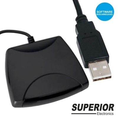 Dispositivo eletrónico preto com cabo USB e conector USB