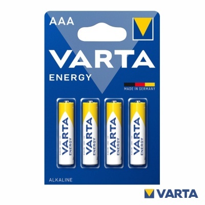 Pack de 4 pilhas AAA alcalinas VARTA Energy em embalagem azul