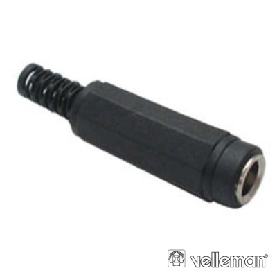 Conector jack fêmea preto com corpo hexagonal e mola traseira