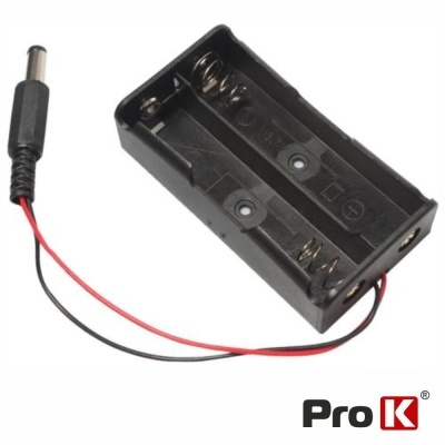 Suporte para pilhas AA com fios e conector DC preto