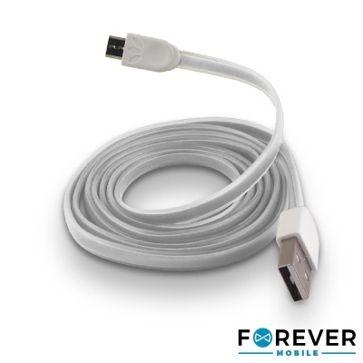 Cabo USB plano branco com conetores USB tipo A e micro USB