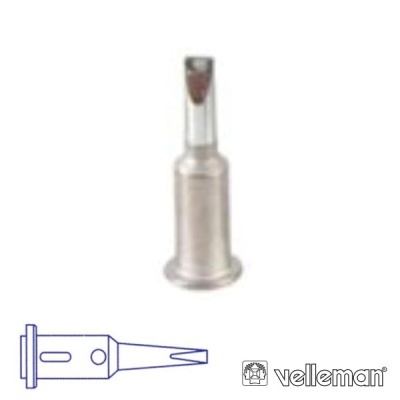 Ponta de solda metálica prateada com base larga e ponta achatada