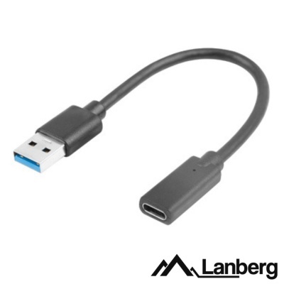 Cabo adaptador USB 3.0 tipo A para USB tipo C preto curto Lanberg