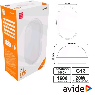 Caixa de lâmpada LED avide G13 branca 4000K 1600 lúmens 20W tubo vidro